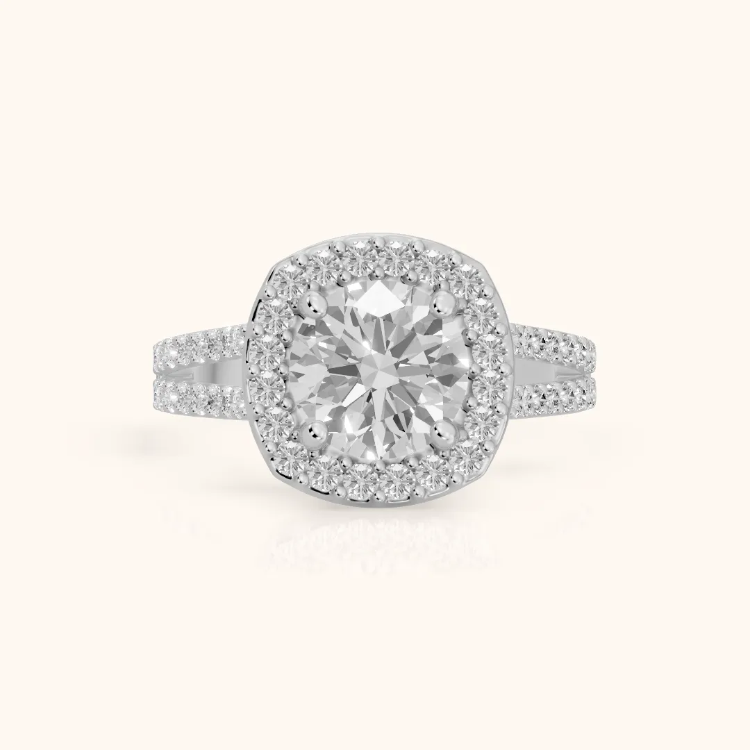 Tampa Halo Split Shank Round Diamond Engagement Ring in Platinum — view 2
