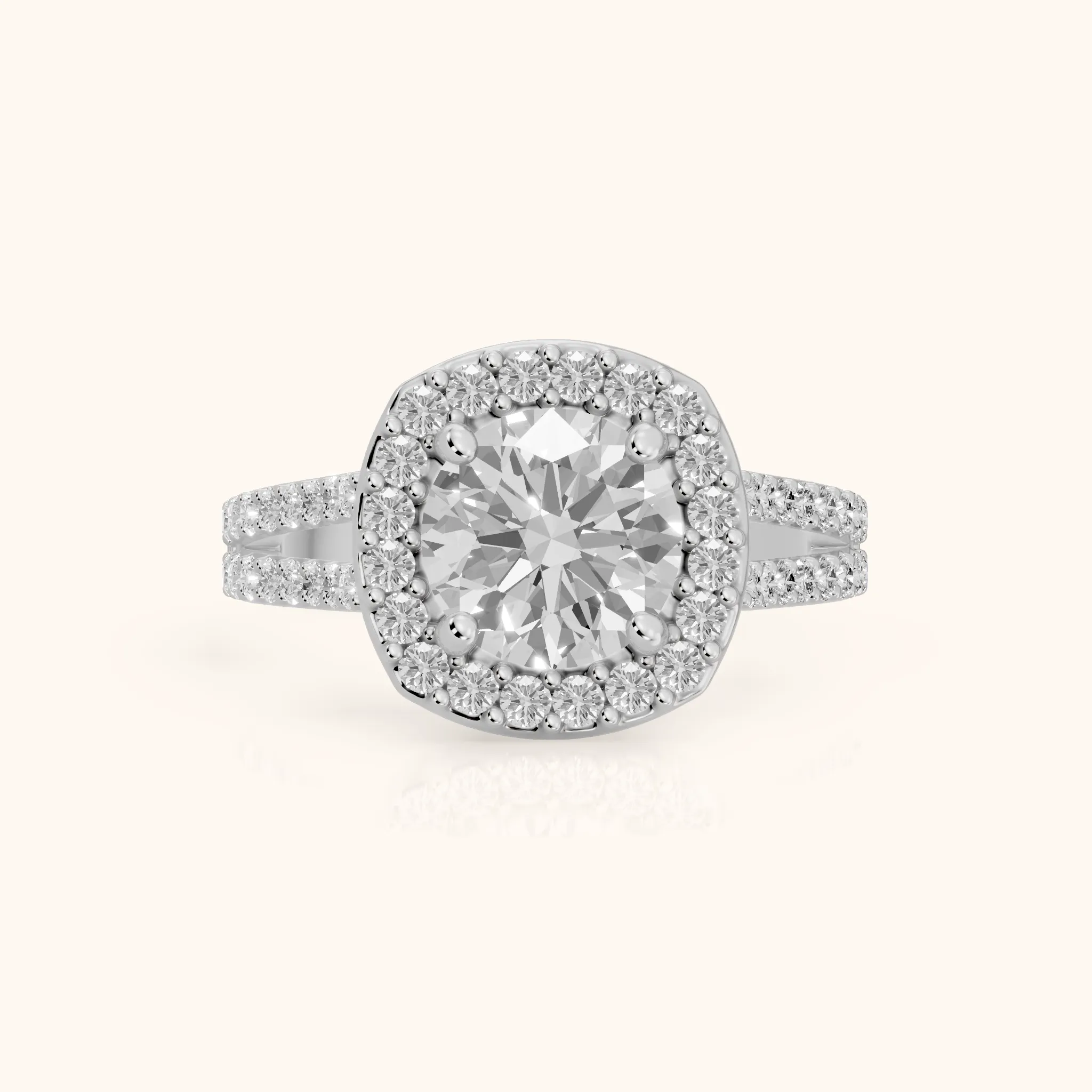Tampa Halo Split Shank Round Diamond Engagement Ring in Platinum — view 1