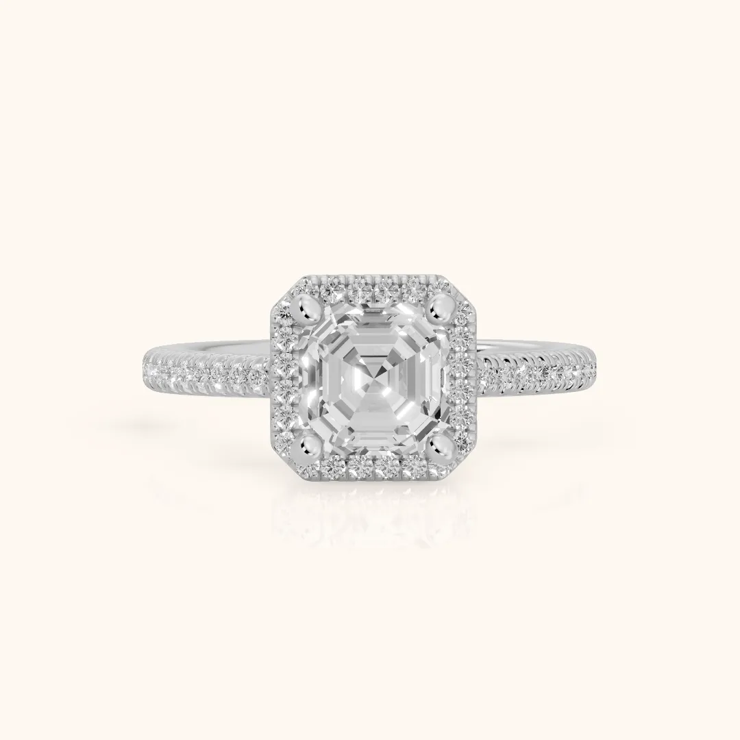 Tempe Halo Pavé Asscher Diamond Engagement Ring in Silver — view 2