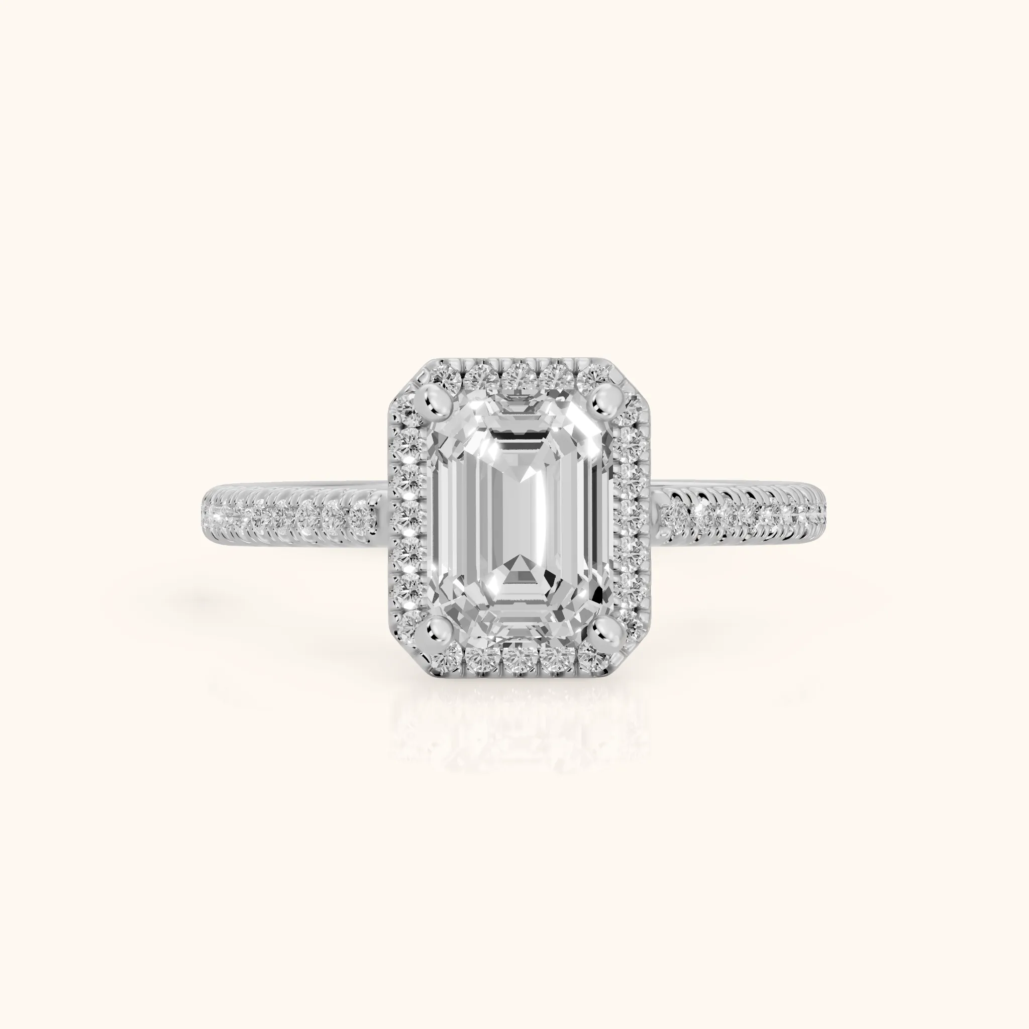 Tempe Halo Pavé Emerald Diamond Engagement Ring in Platinum — view 1