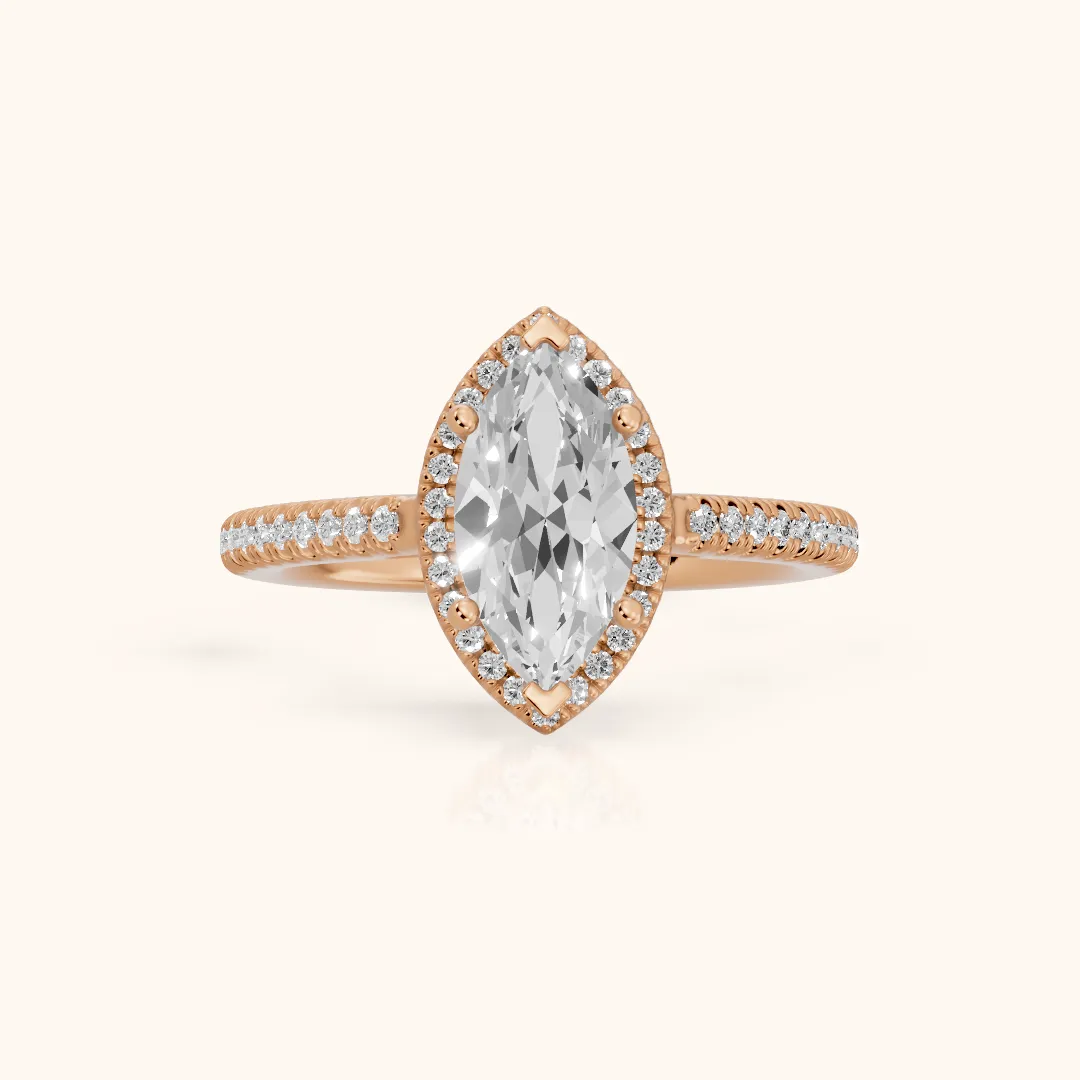 Tempe Halo Pavé Marquise Diamond Engagement Ring in Rose Gold — view 2