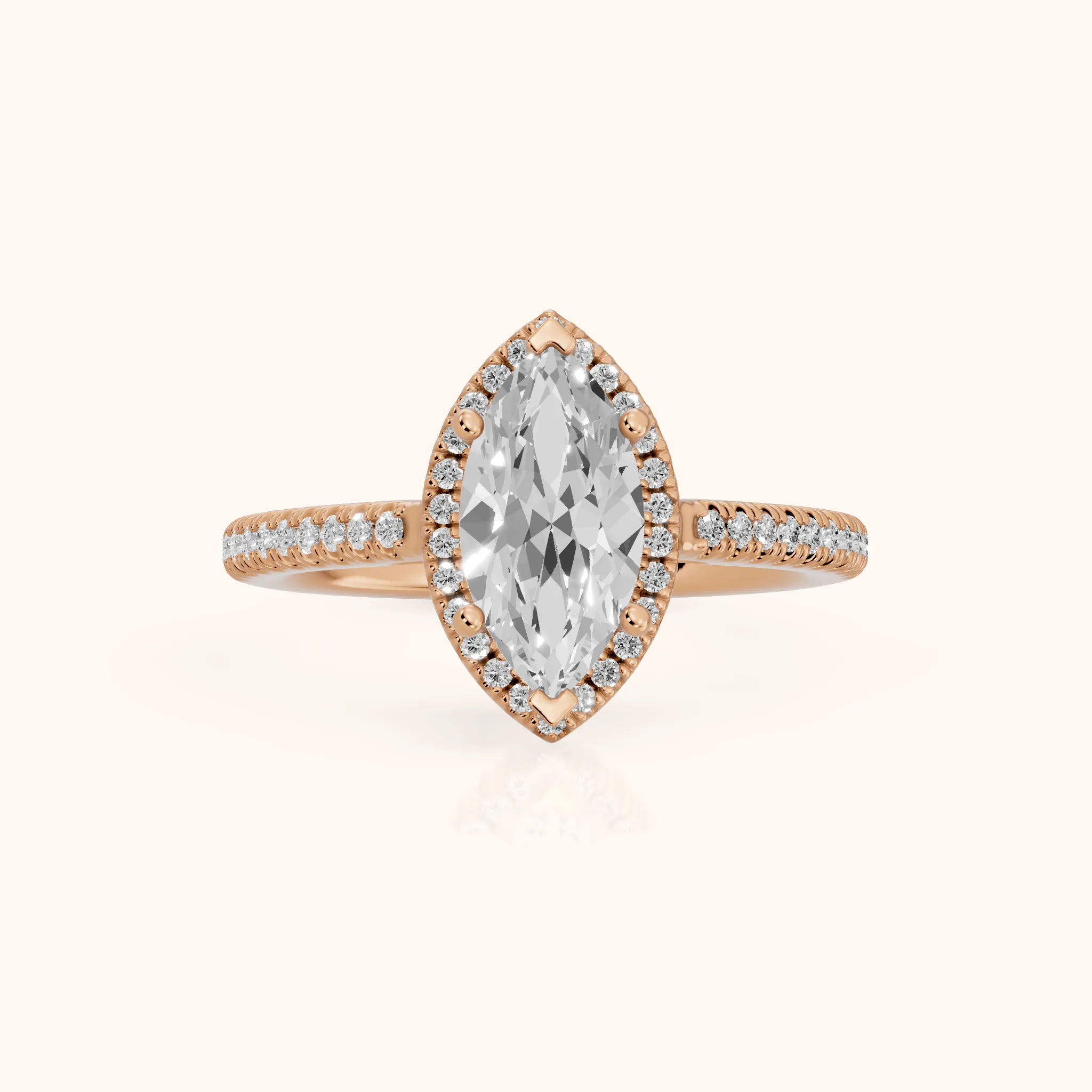 Tempe Halo Pavé Marquise Diamond Engagement Ring in Rose Gold — view 1