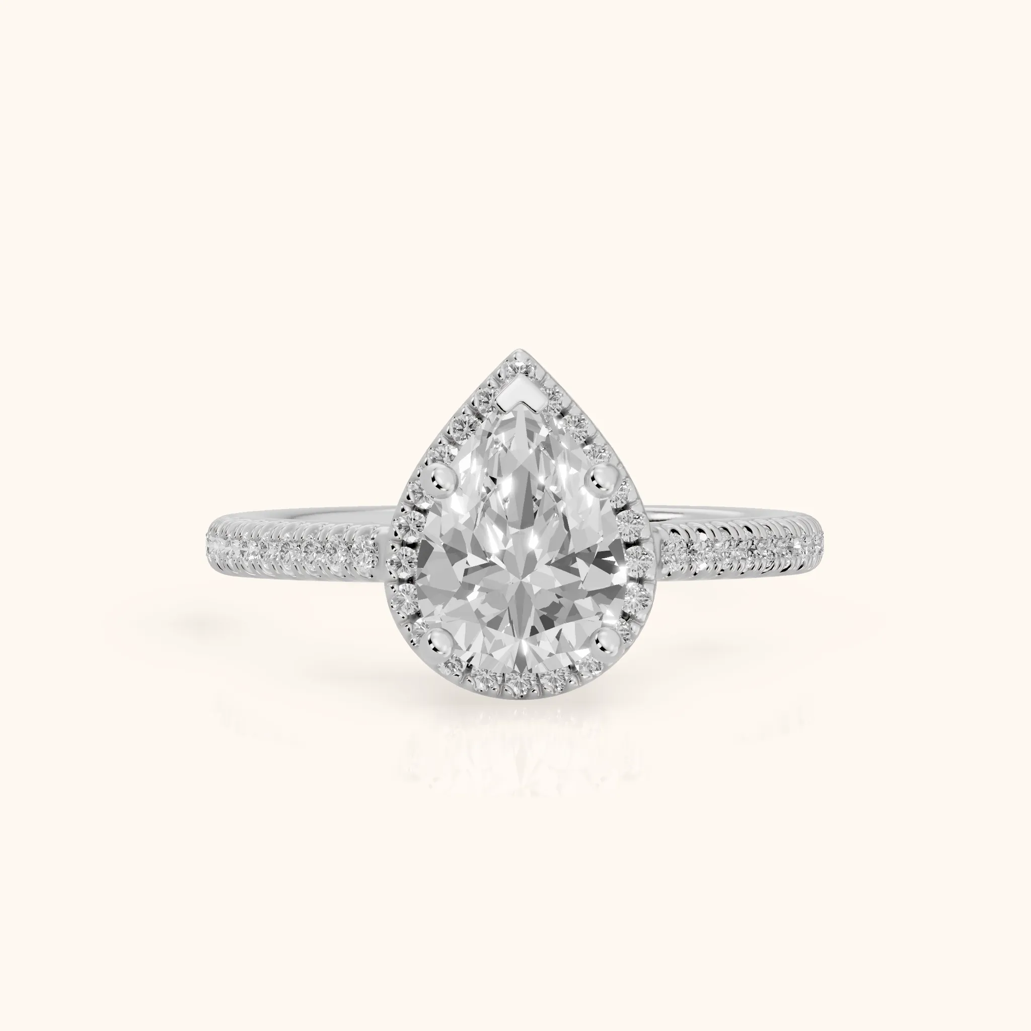 Tempe Halo Pavé Pear Diamond Engagement Ring in Platinum — view 1