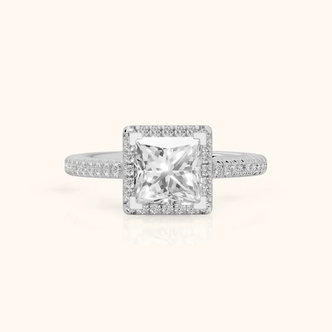 Tempe Halo Pavé Princess Diamond Engagement Ring in White Gold — view 2