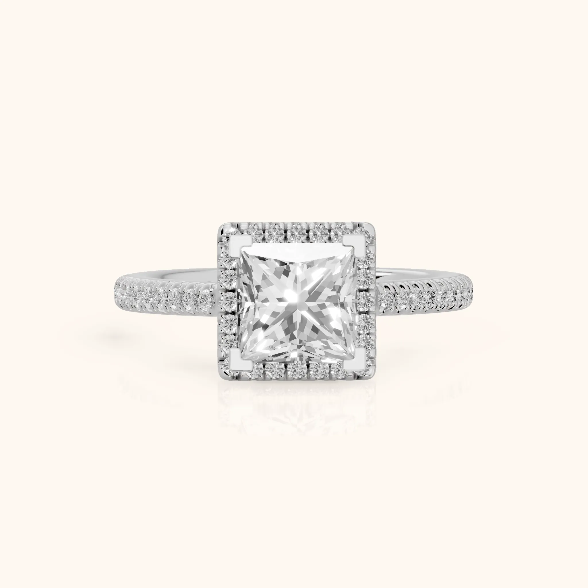 Tempe Halo Pavé Princess Diamond Engagement Ring in White Gold — view 1