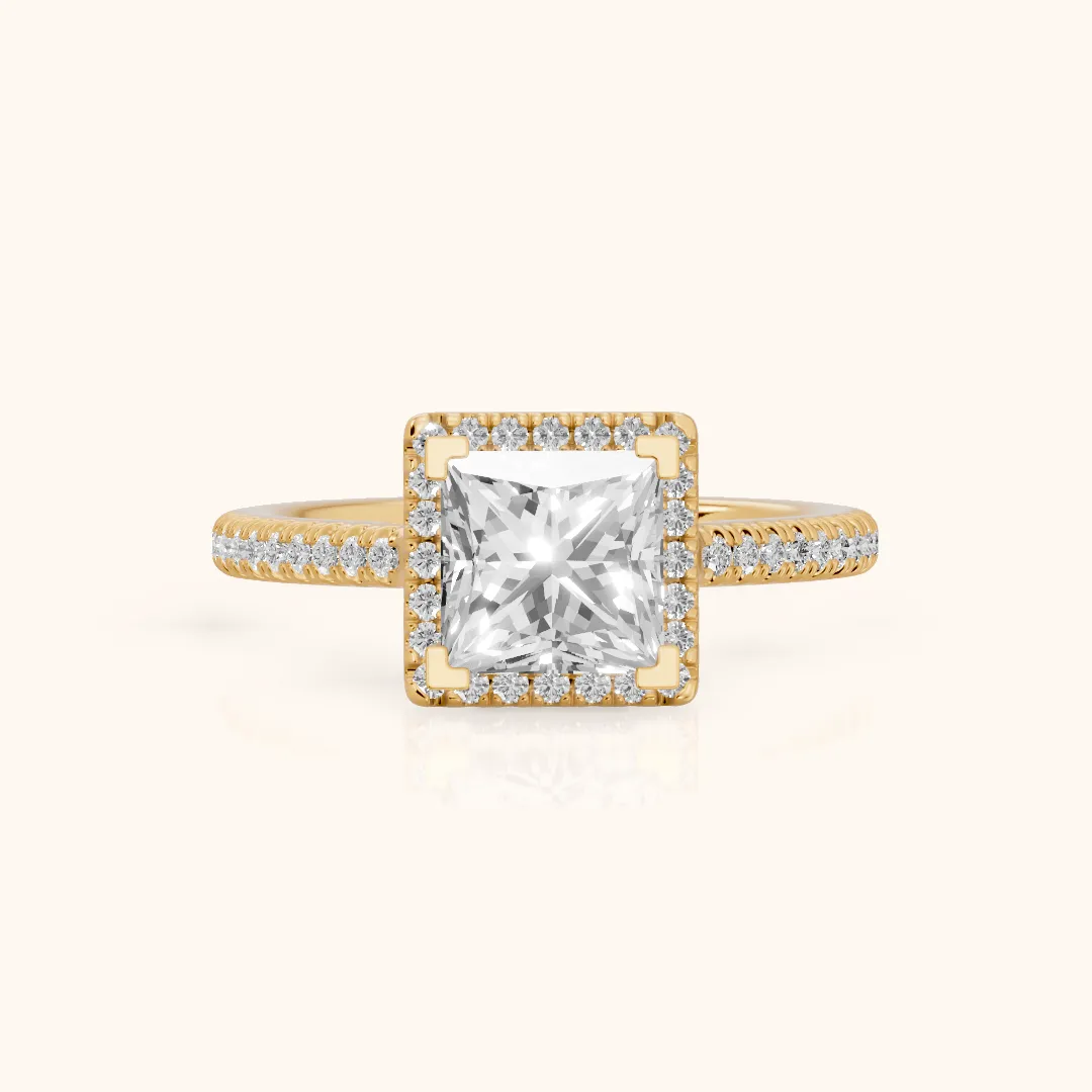 Tempe Halo Pavé Princess Diamond Engagement Ring in Yellow Gold — view 2