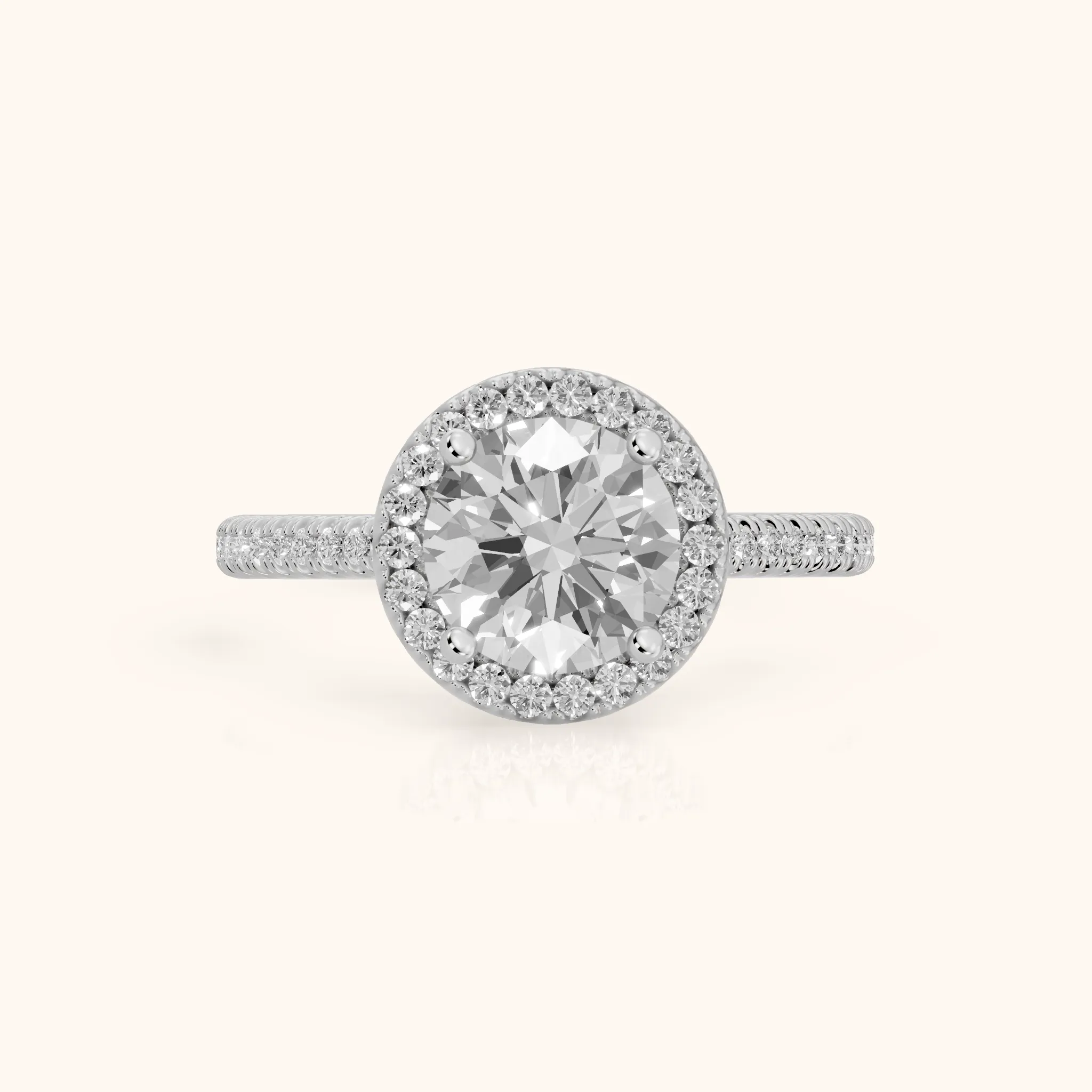 Tempe Halo Pavé Round Diamond Engagement Ring in White Gold — view 1