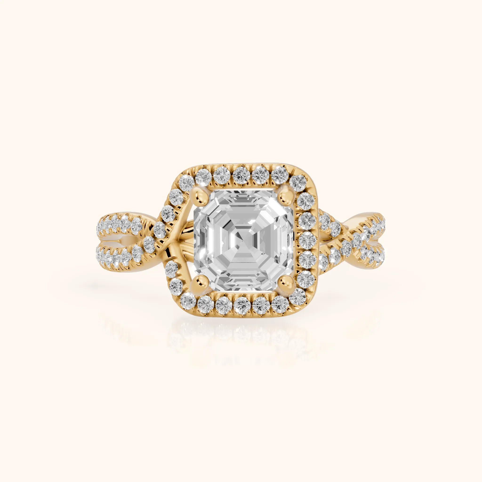 Selma Twist Halo Asscher Diamond Engagement Ring in Yellow Gold — view 1