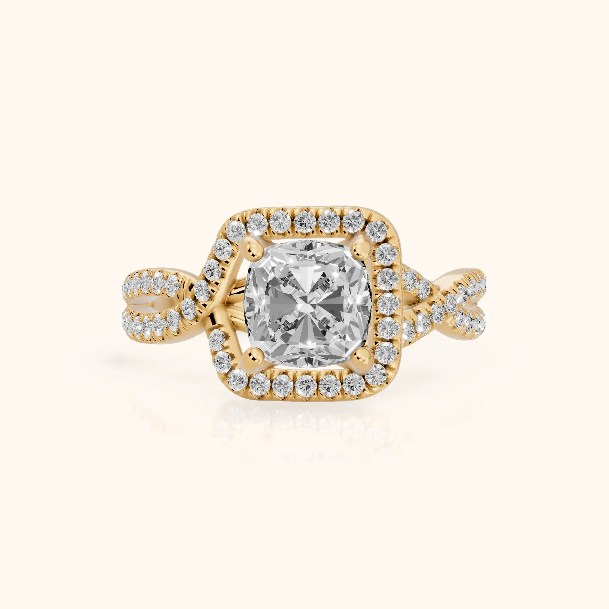 Selma Twist Halo Cushion Diamond Engagement Ring in Yellow Gold — view 1