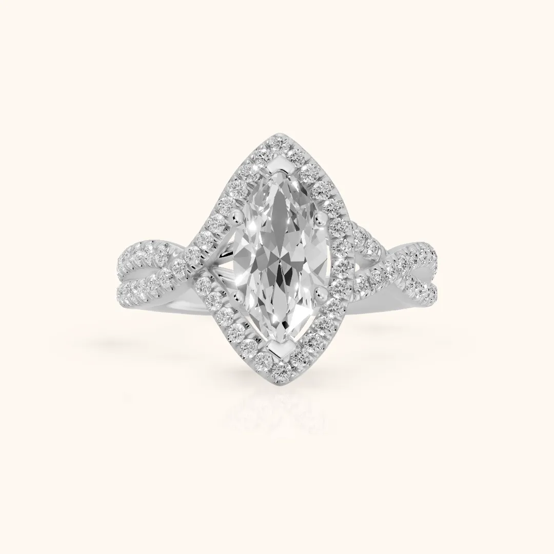 Selma Twist Halo Marquise Diamond Engagement Ring in Platinum — view 2