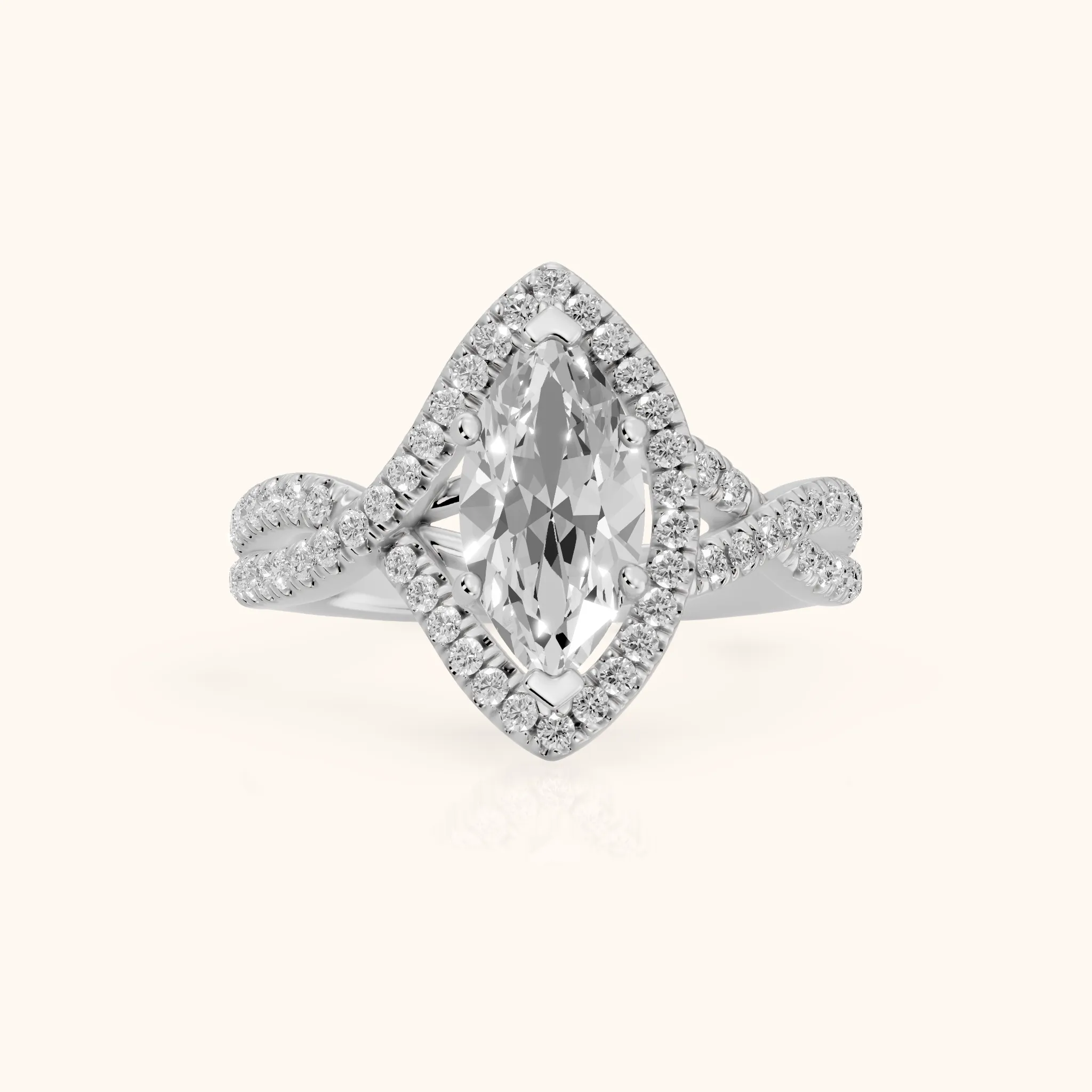 Selma Twist Halo Marquise Diamond Engagement Ring in Platinum — view 1