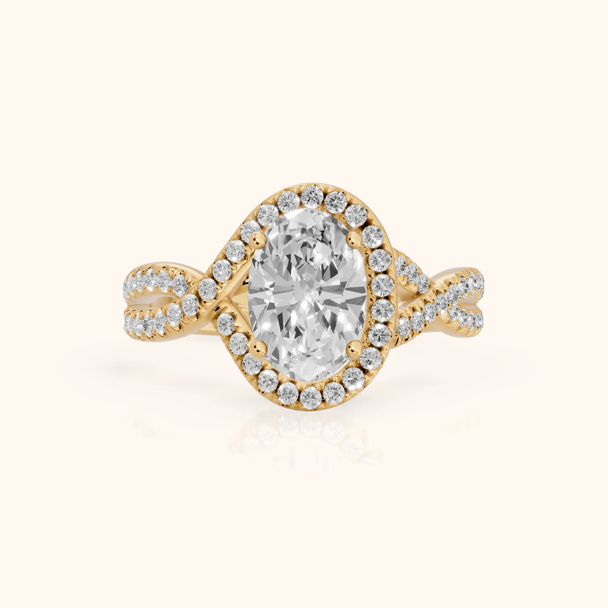 Selma Twist Halo Oval Diamond Engagement Ring in Yellow Gold — view 1