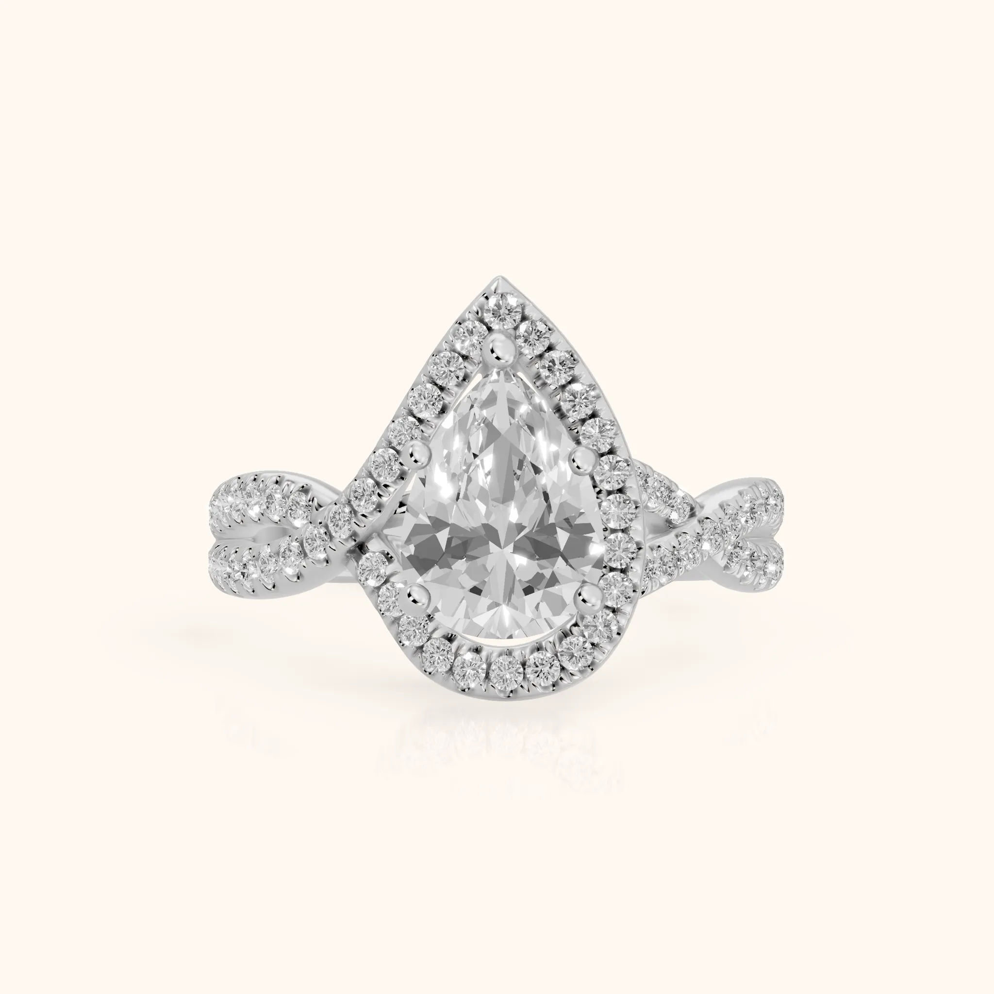 Selma Twist Halo Pear Diamond Engagement Ring in White Gold — view 1