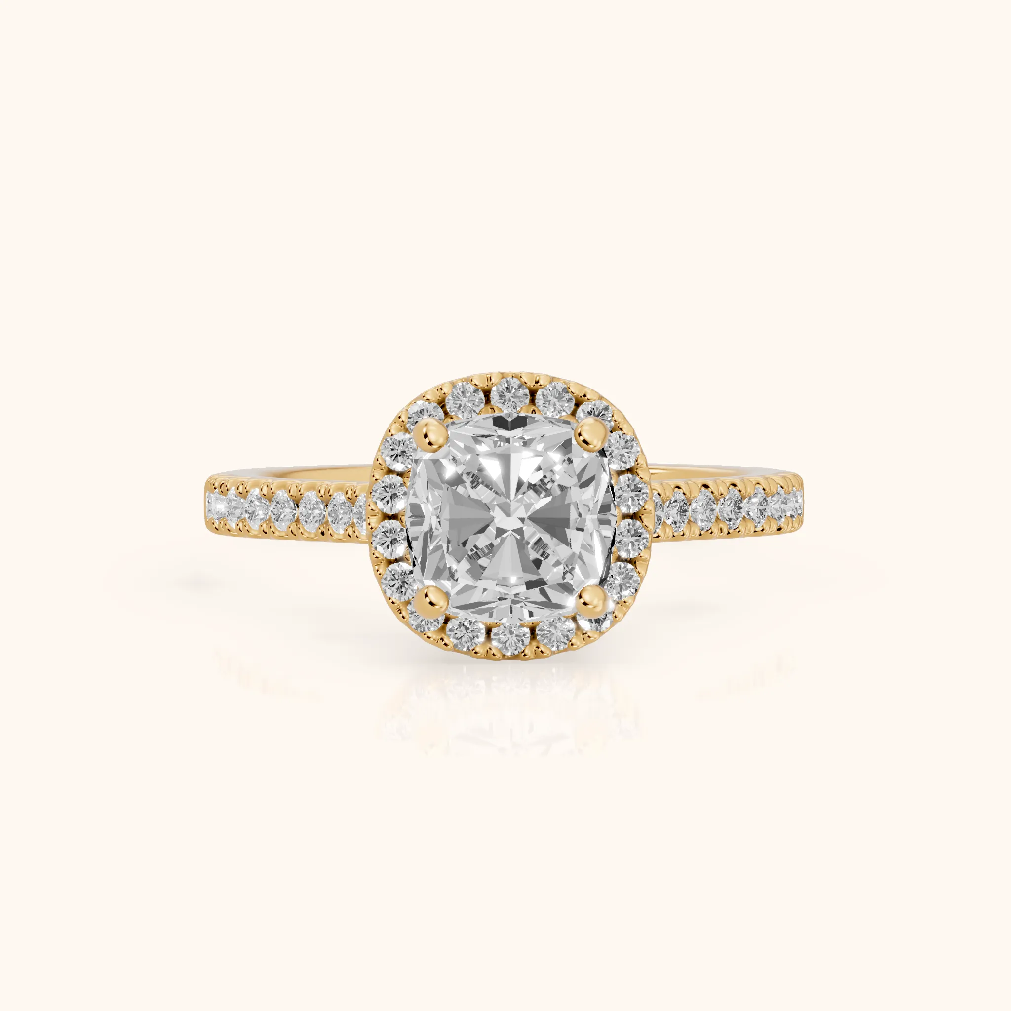 Savoy Halo Pavé Cushion Diamond Engagement Ring in Yellow Gold — view 1