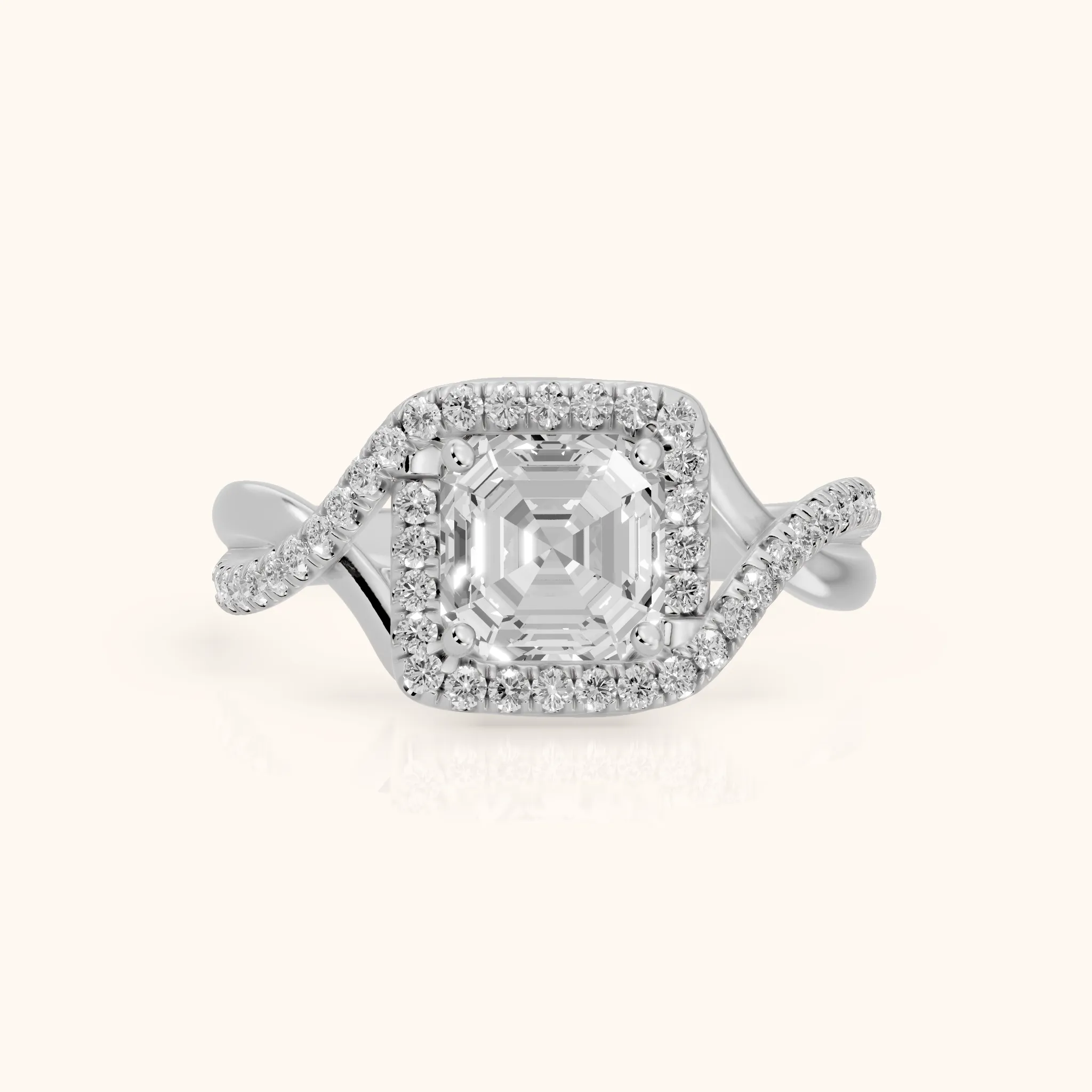 Dover Twist Halo Asscher Diamond Engagement Ring in Platinum — view 1