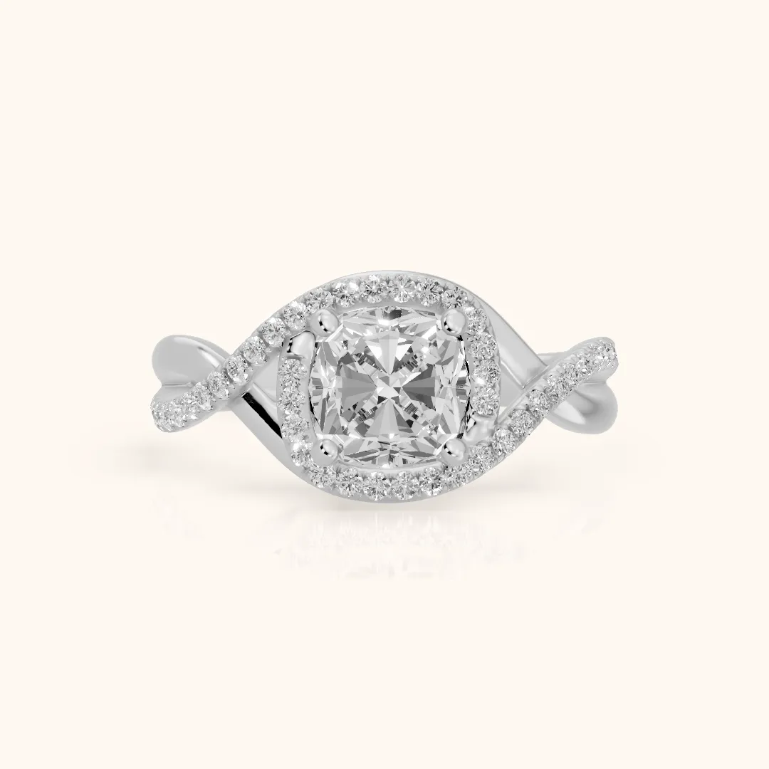 Dover Twist Halo Cushion Diamond Engagement Ring in White Gold — view 2