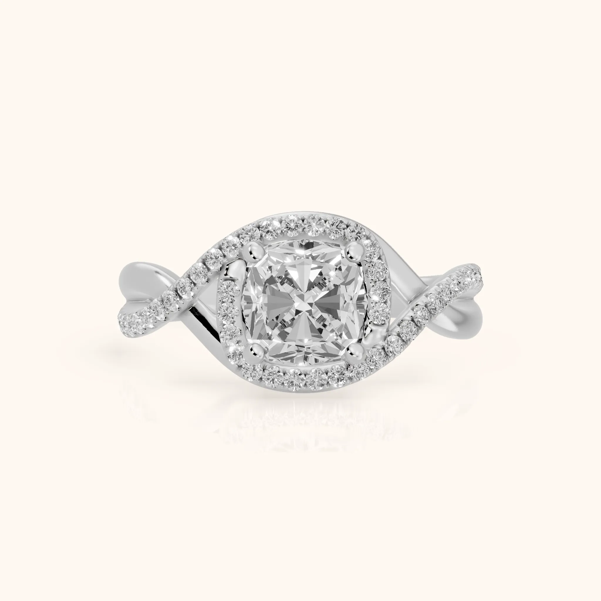 Dover Twist Halo Cushion Diamond Engagement Ring in White Gold — view 1