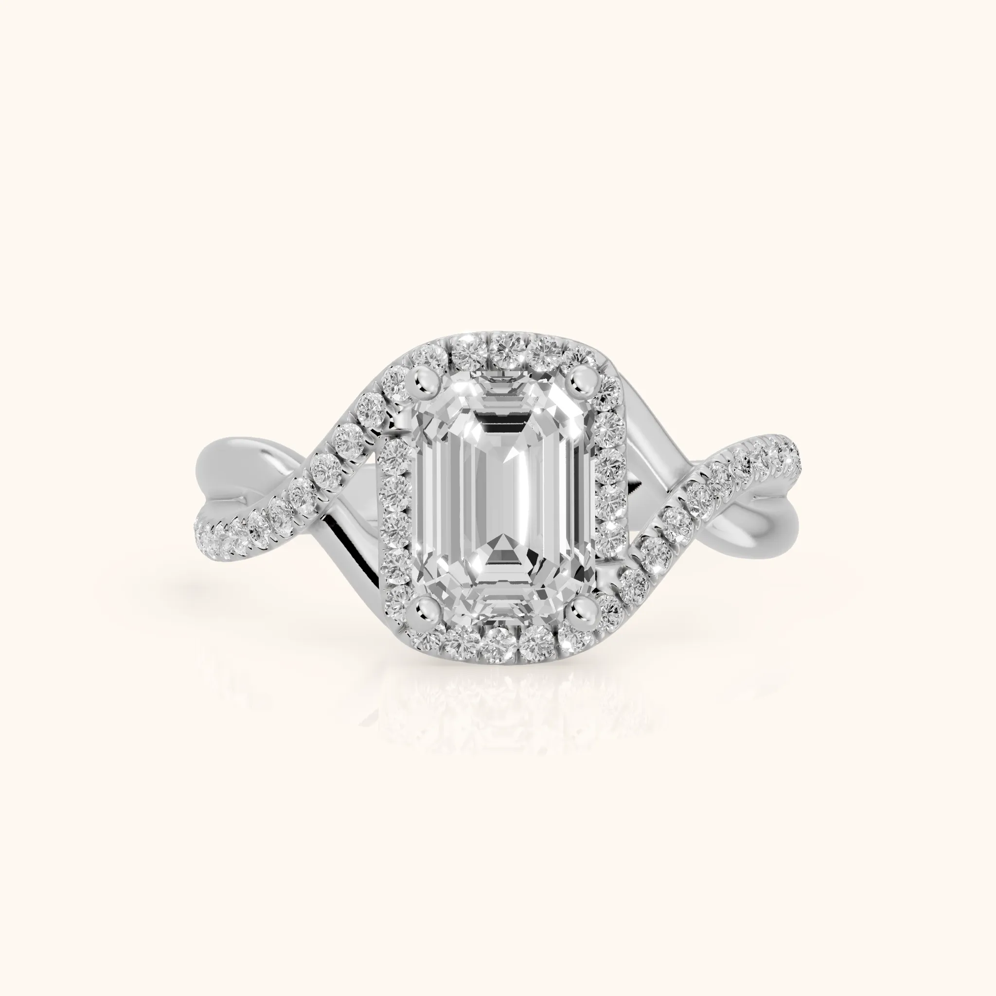 Dover Twist Halo Emerald Diamond Engagement Ring in Silver — view 1