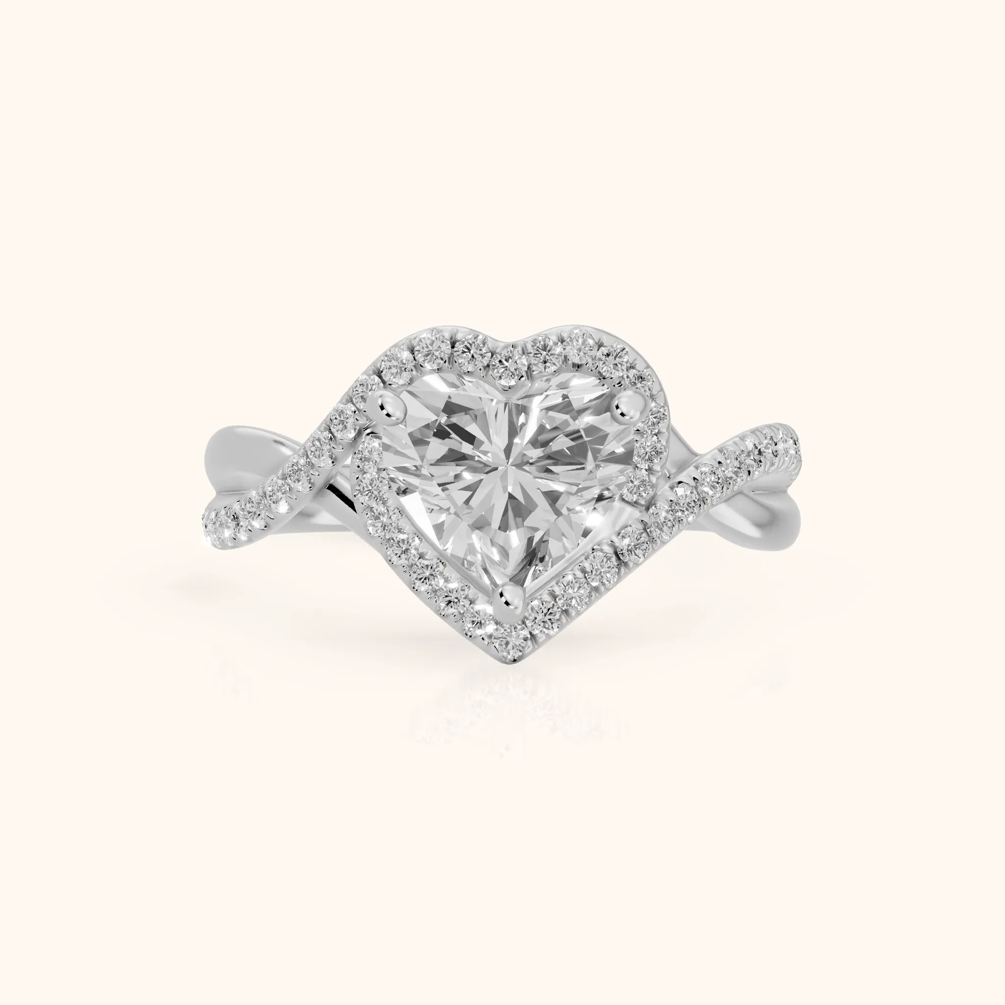 Dover Twist Halo Heart Diamond Engagement Ring in White Gold — view 1