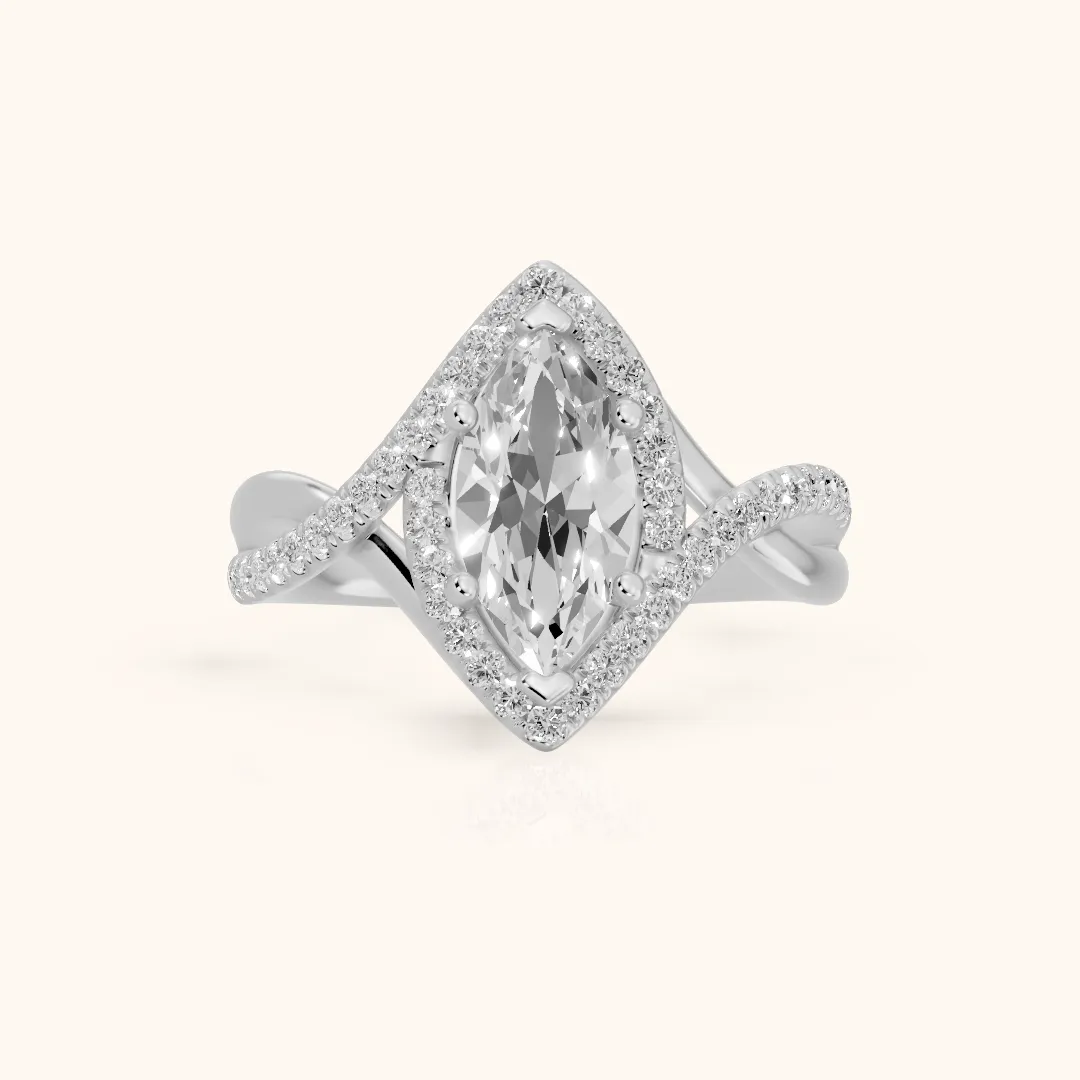 Dover Twist Halo Marquise Diamond Engagement Ring in Platinum — view 2