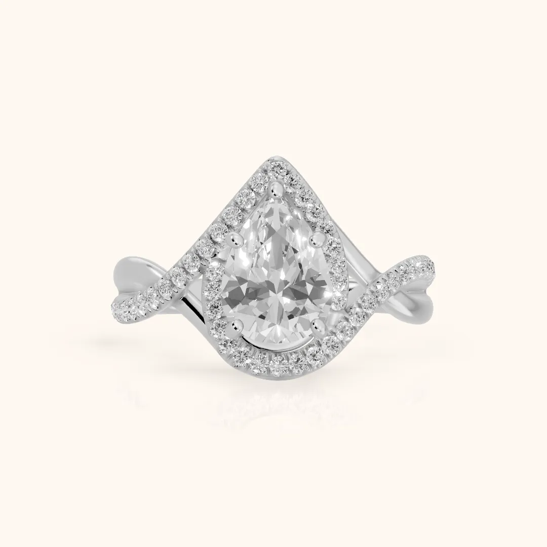 Dover Twist Halo Pear Diamond Engagement Ring in Silver — view 2