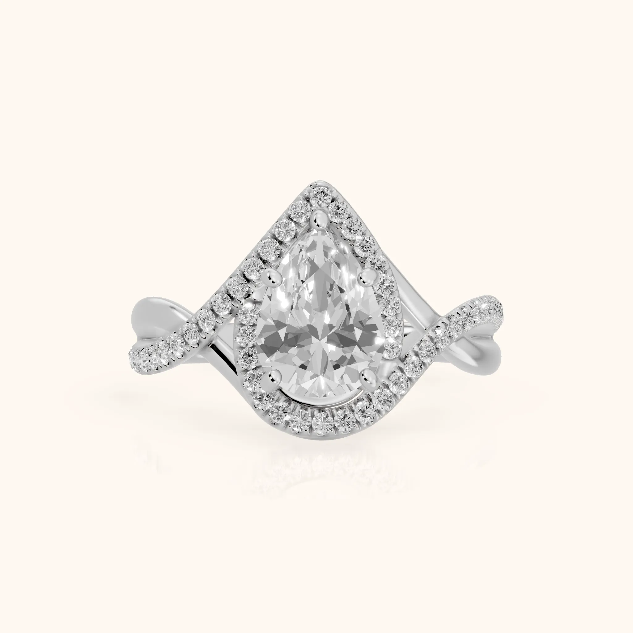Dover Twist Halo Pear Diamond Engagement Ring in Silver — view 1