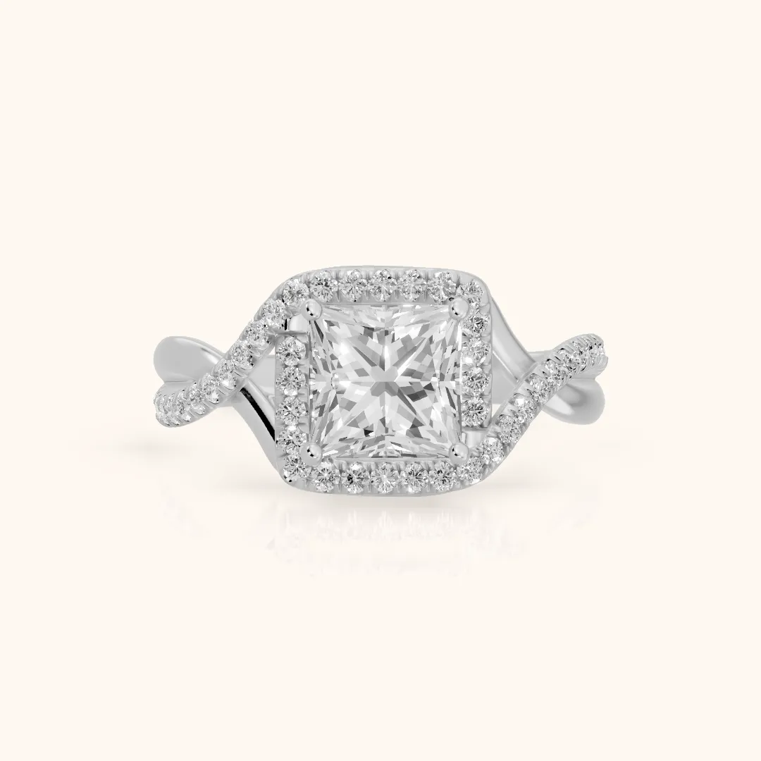 Dover Twist Halo Princess Diamond Engagement Ring in Silver — view 2