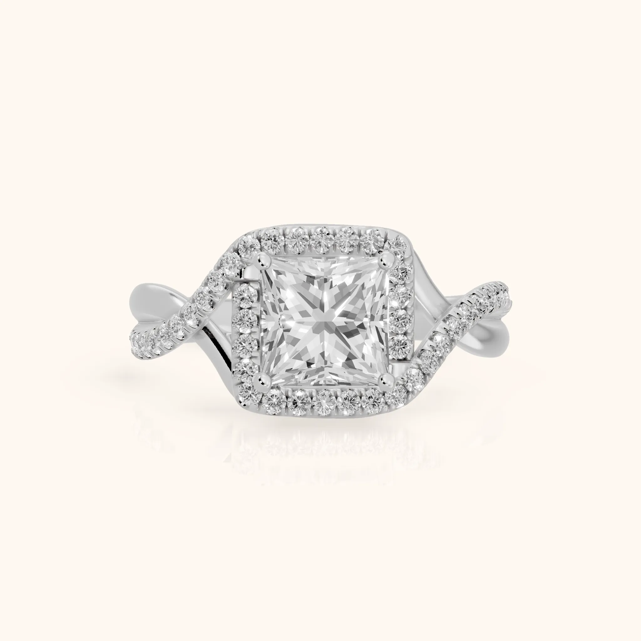 Dover Twist Halo Princess Diamond Engagement Ring in Silver — view 1