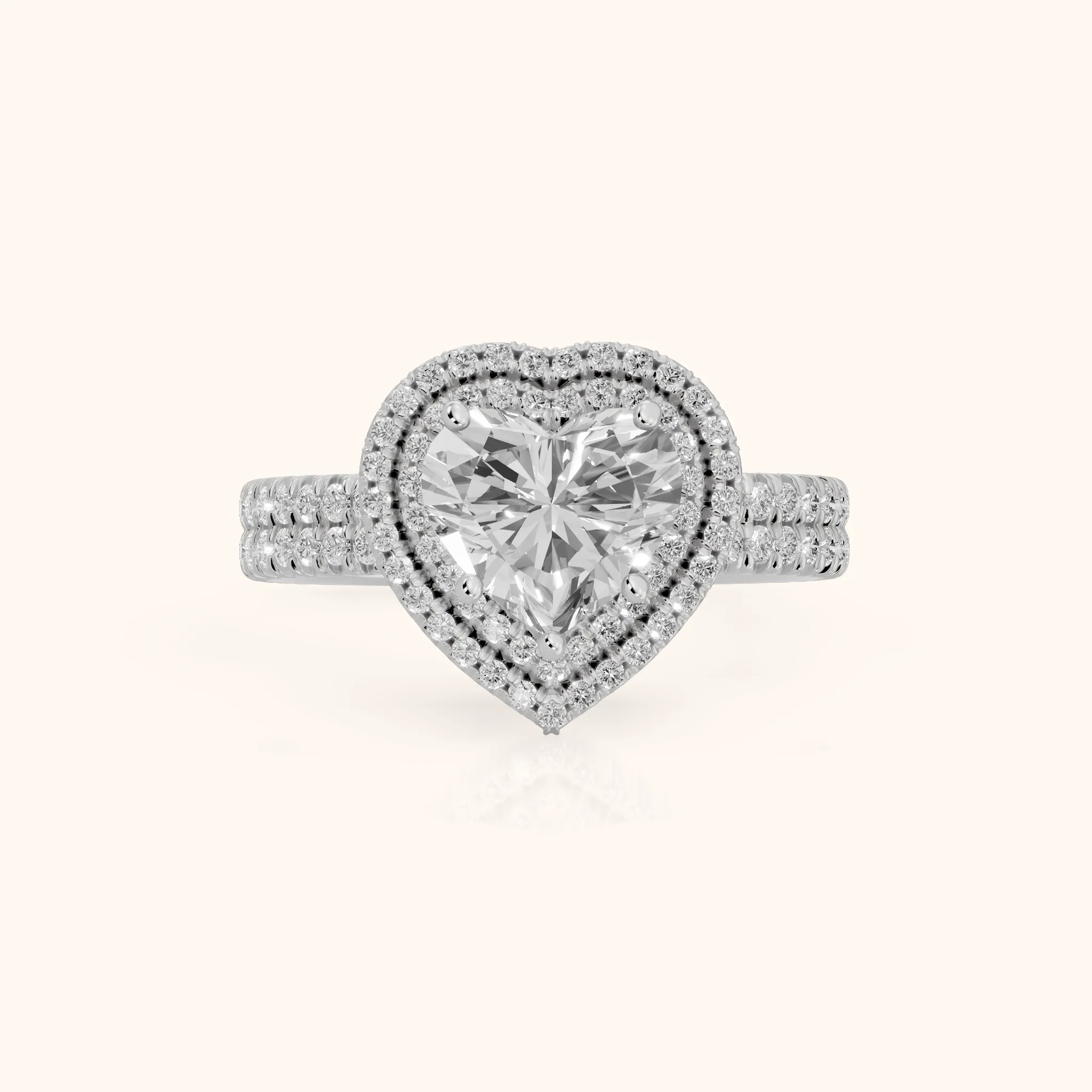 Lenox Double Halo Pavé Heart Diamond Engagement Ring in Silver — view 1