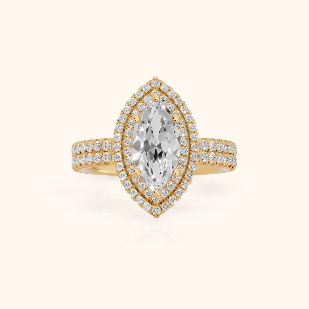 Lenox Double Halo Pavé Marquise Diamond Engagement Ring in Yellow Gold — view 2