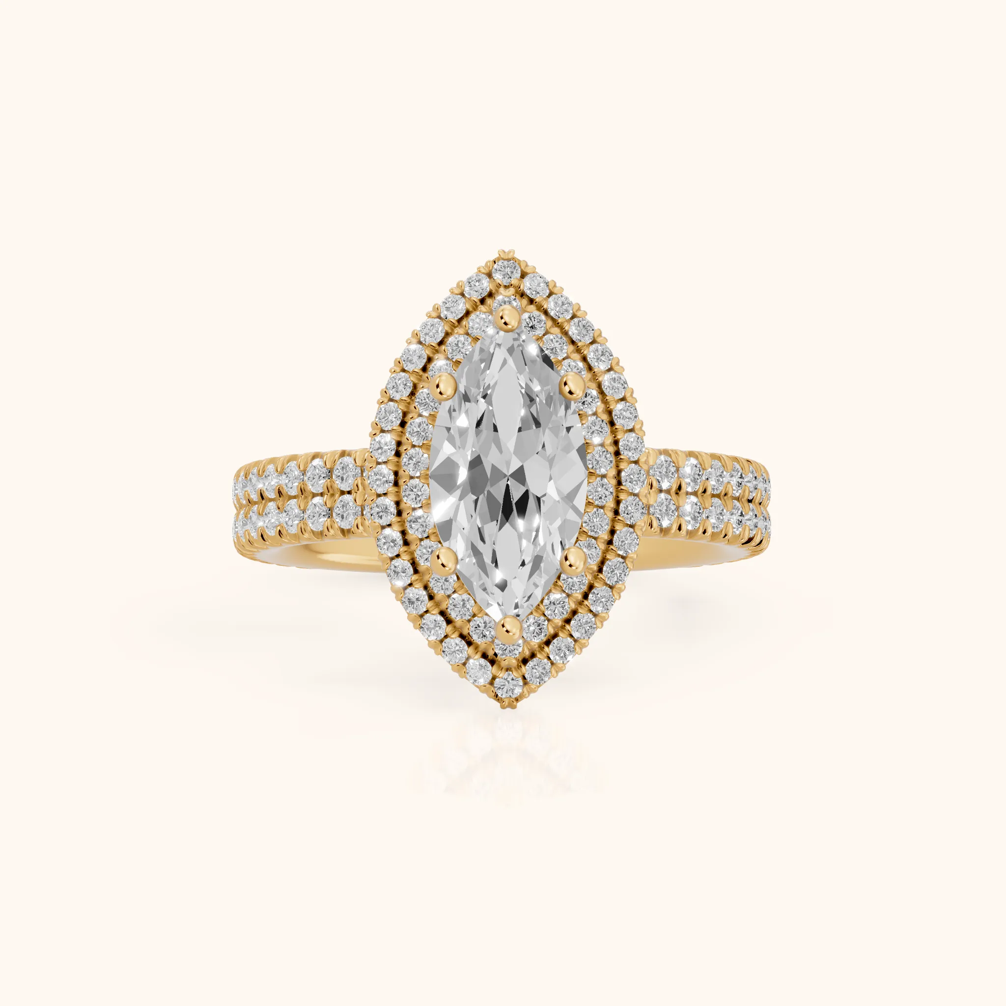 Lenox Double Halo Pavé Marquise Diamond Engagement Ring in Yellow Gold — view 1