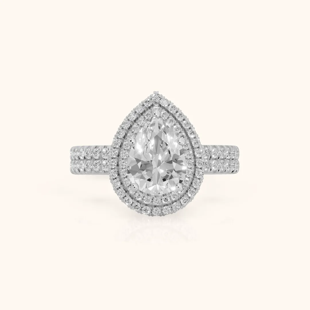 Lenox Double Halo Pavé Pear Diamond Engagement Ring in Platinum — view 2