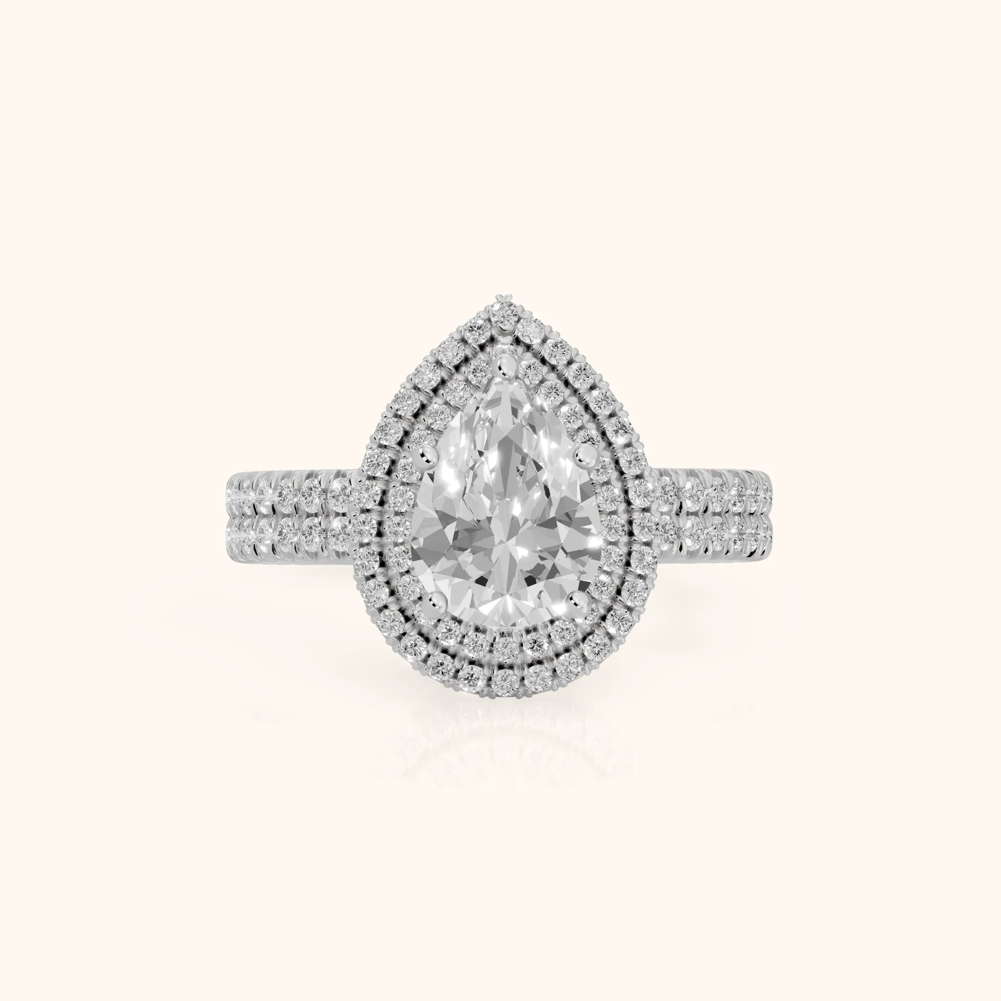 Lenox Double Halo Pavé Pear Diamond Engagement Ring in Platinum — view 1