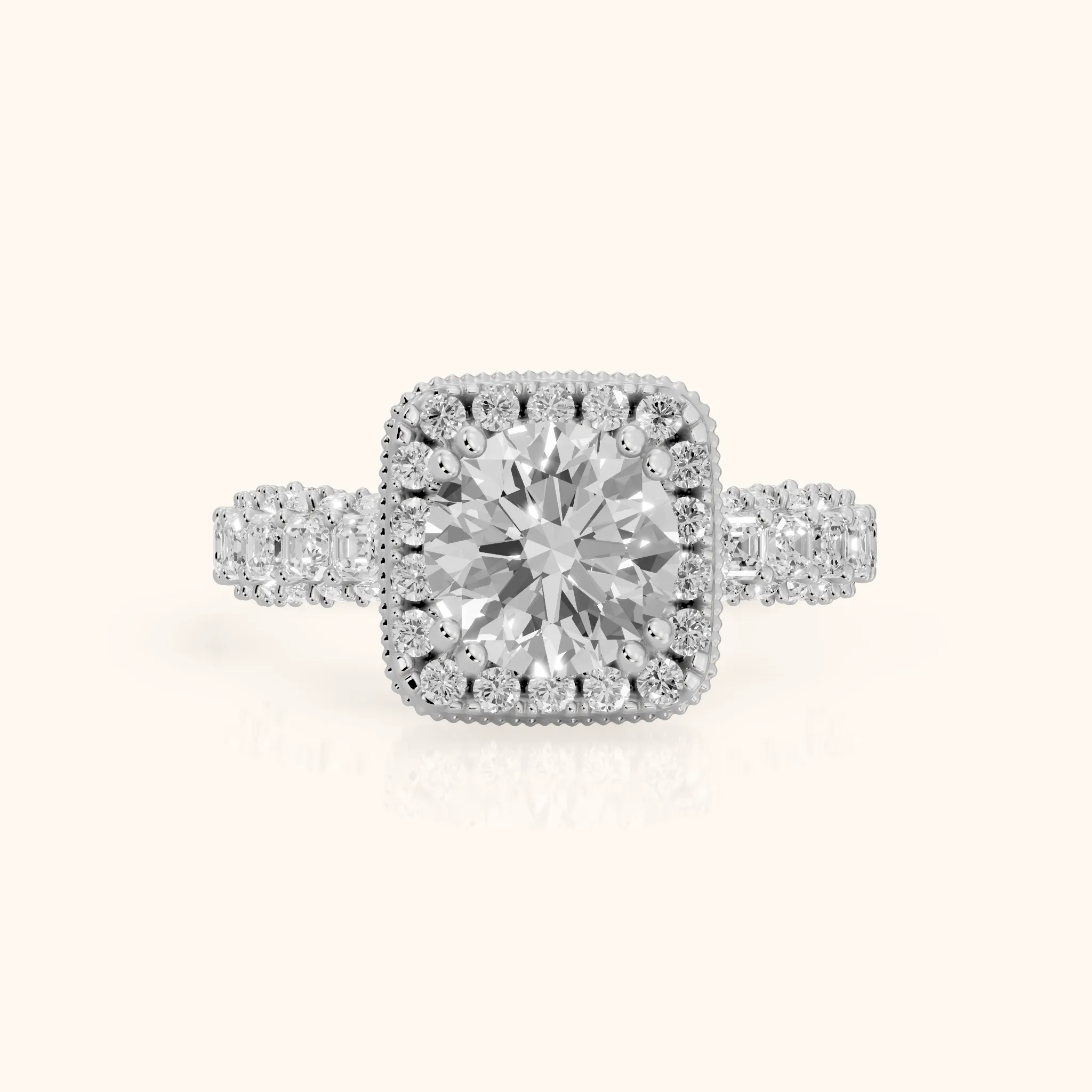 Marfa Milgrain Halo Round Diamond Engagement Ring in Silver — view 1