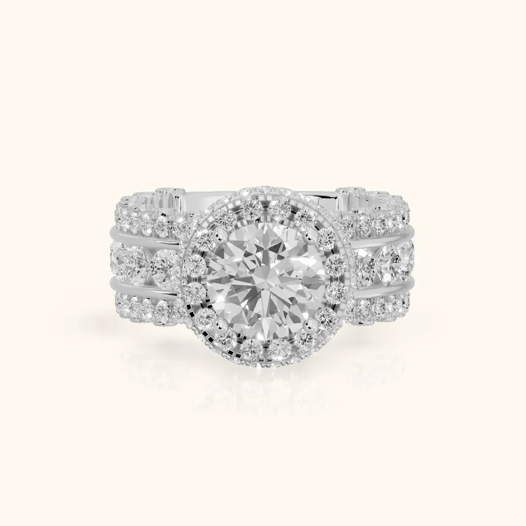 Selby Wide Band Halo Round Diamond Engagement Ring in Silver — view 2