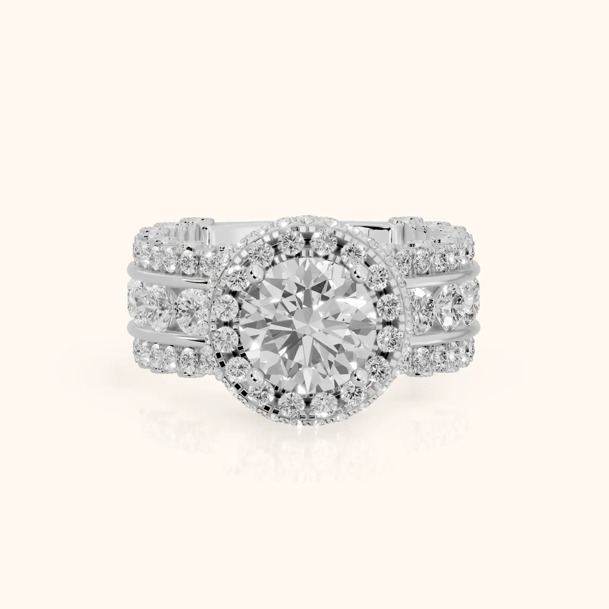 Selby Wide Band Halo Round Diamond Engagement Ring in Silver — view 1
