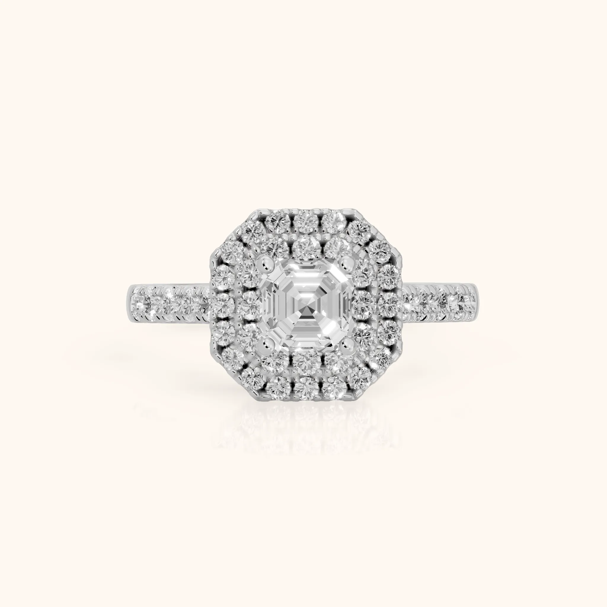 Ashby Double Halo Pavé Asscher Diamond Engagement Ring in White Gold — view 1