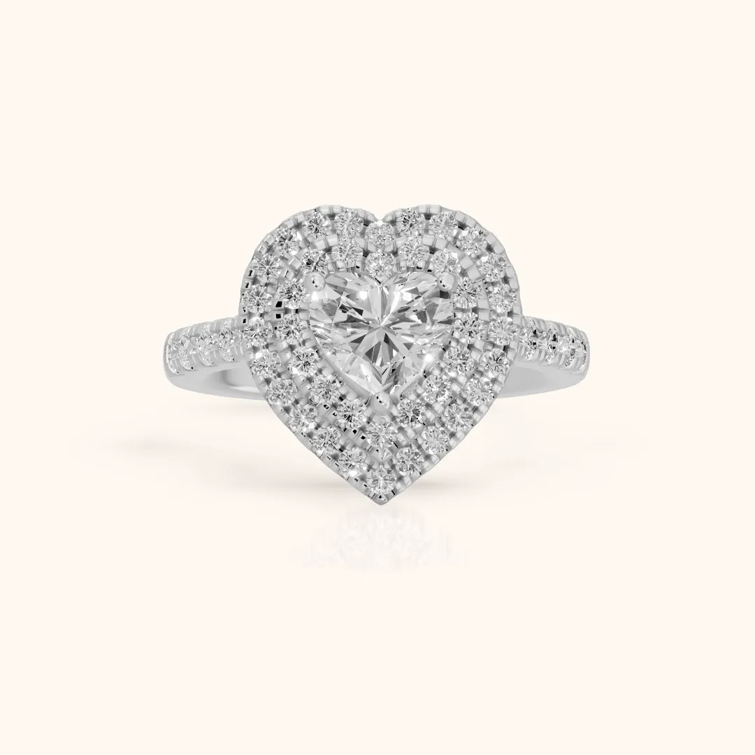 Ashby Double Halo Pavé Heart Diamond Engagement Ring in Silver — view 2