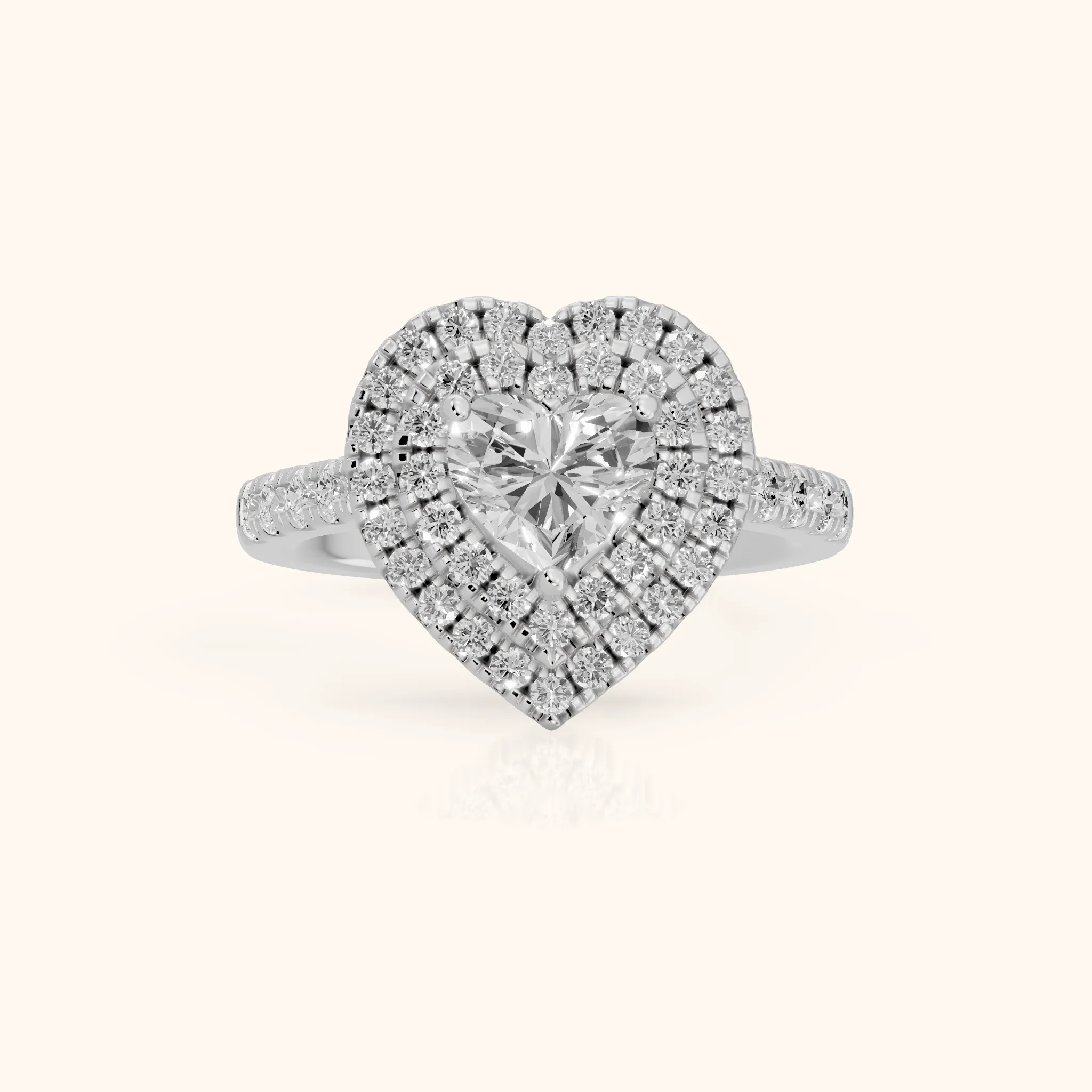 Ashby Double Halo Pavé Heart Diamond Engagement Ring in Silver — view 1