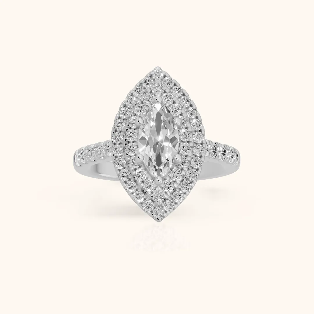 Ashby Double Halo Pavé Marquise Diamond Engagement Ring in Platinum — view 2