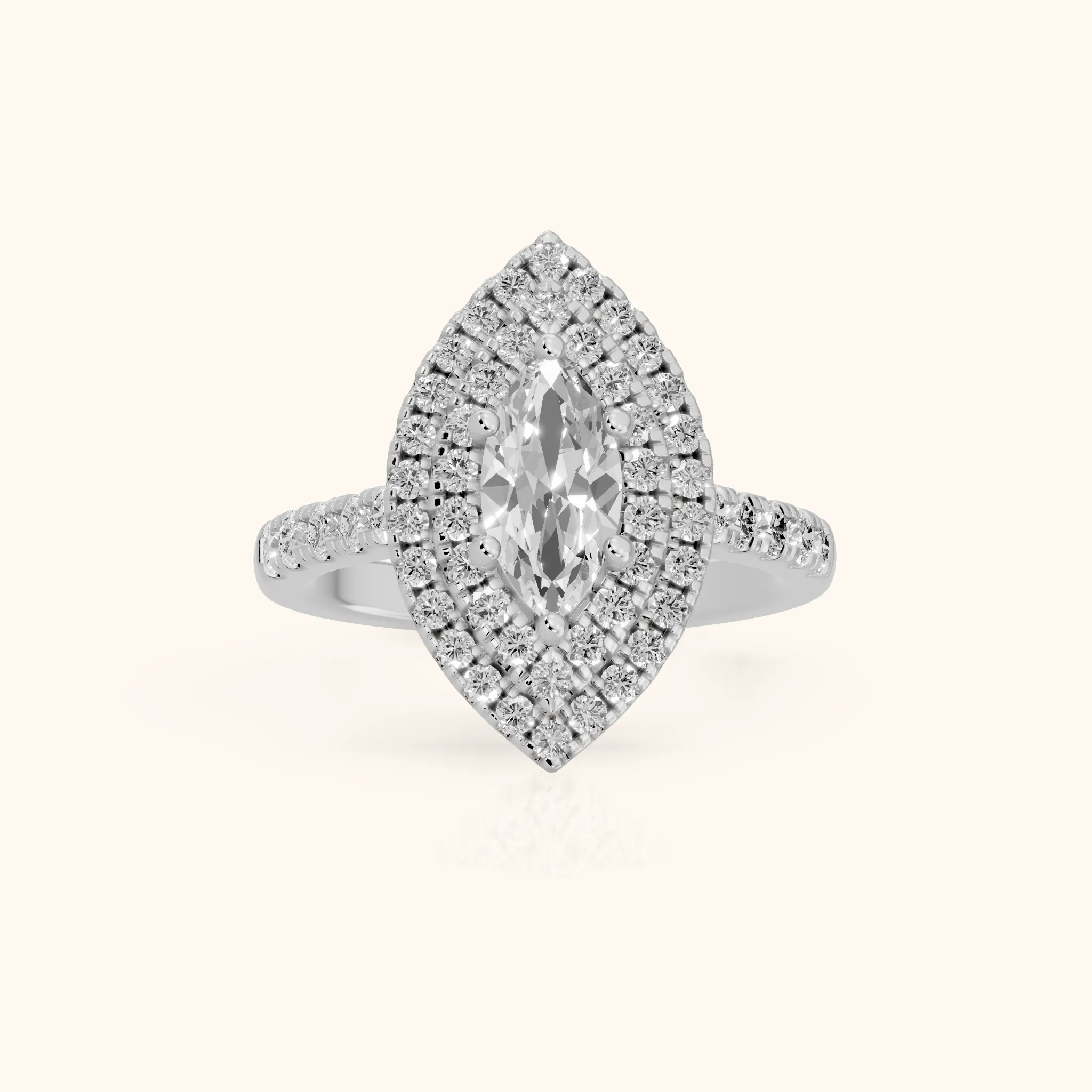 Ashby Double Halo Pavé Marquise Diamond Engagement Ring in Platinum — view 1