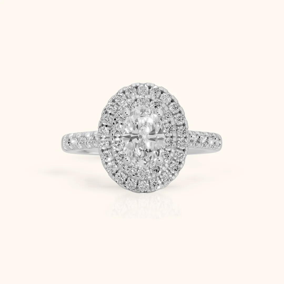 Ashby Double Halo Pavé Oval Diamond Engagement Ring in Platinum — view 2