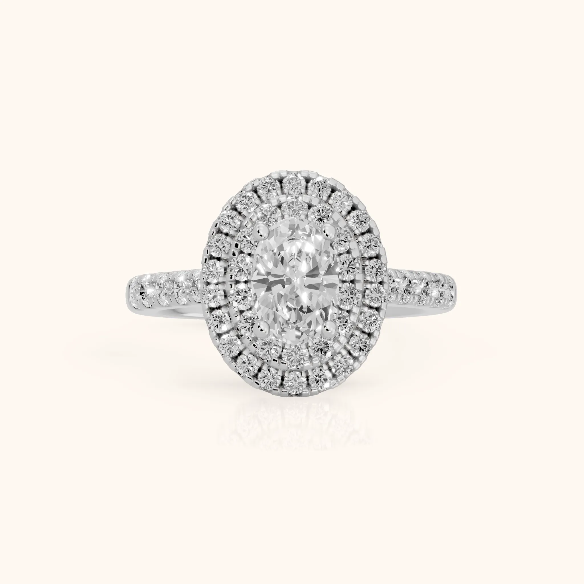 Ashby Double Halo Pavé Oval Diamond Engagement Ring in Platinum — view 1