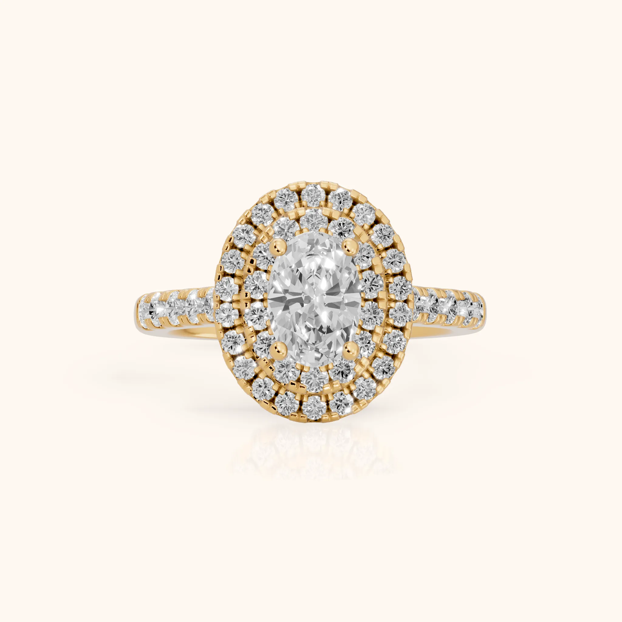 Ashby Double Halo Pavé Oval Diamond Engagement Ring in Yellow Gold — view 1