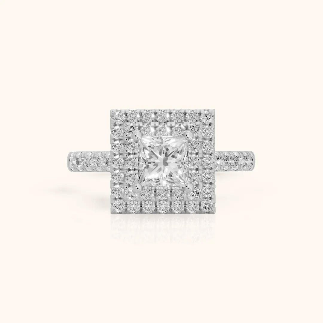 Ashby Double Halo Pavé Princess Diamond Engagement Ring in Silver — view 2