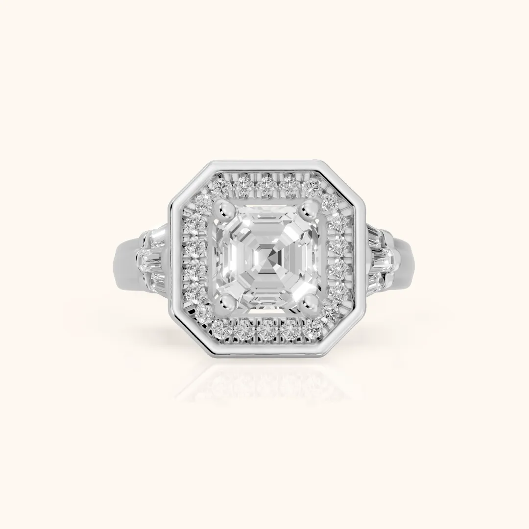 Milan Deco Halo Asscher Diamond Engagement Ring in White Gold — view 2