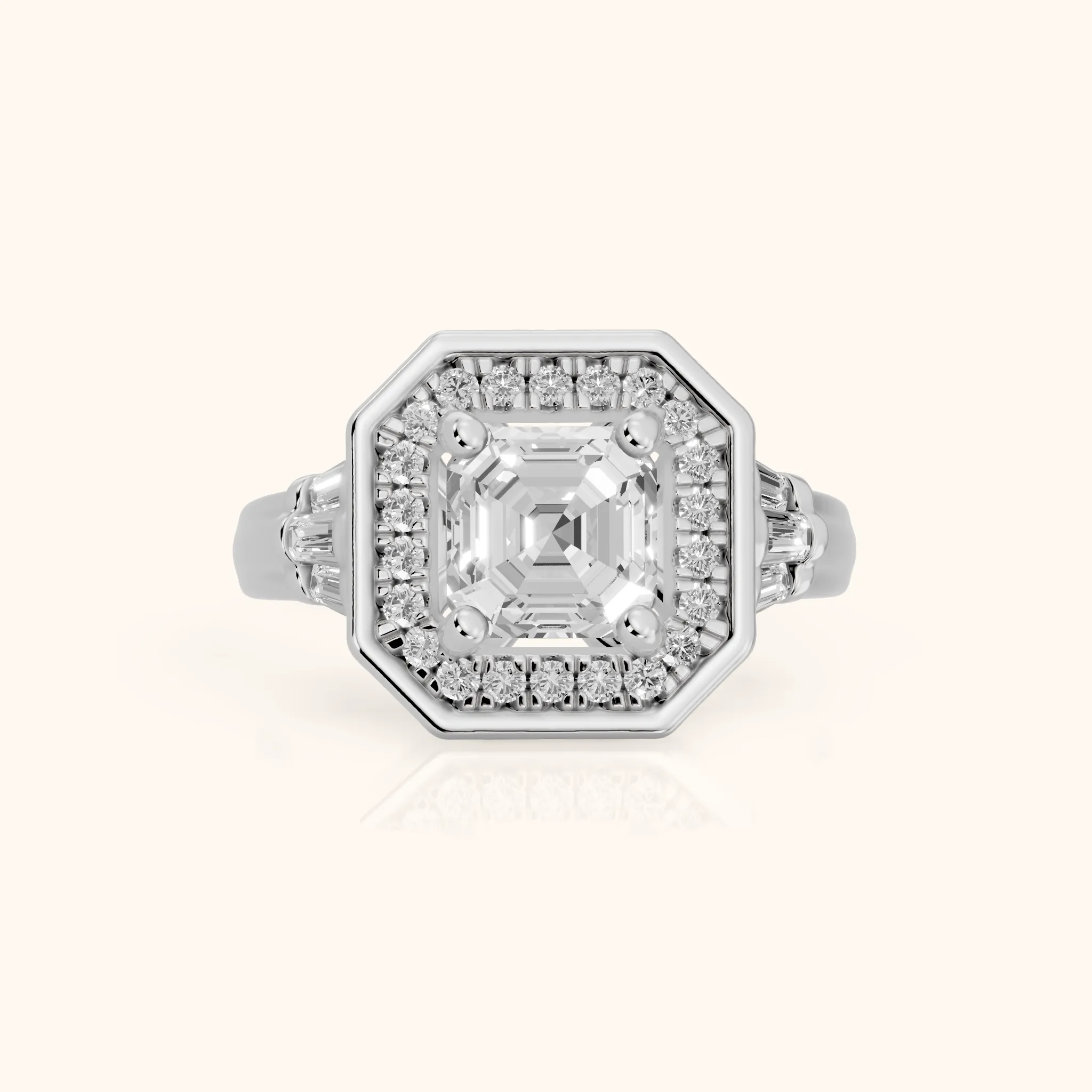 Milan Deco Halo Asscher Diamond Engagement Ring in White Gold — view 1