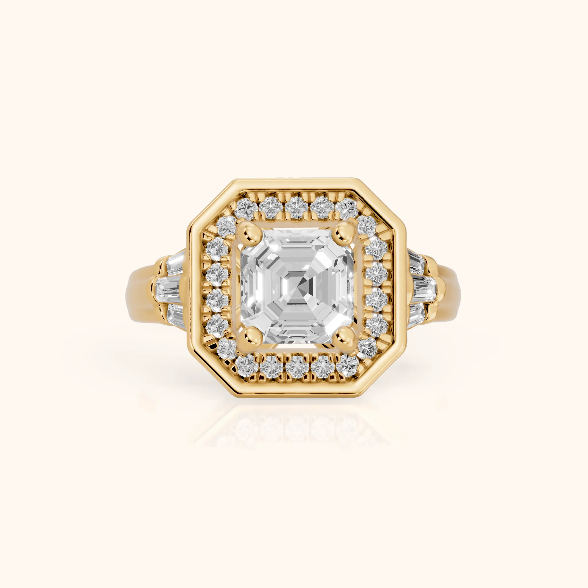 Milan Deco Halo Asscher Diamond Engagement Ring in Yellow Gold — view 1