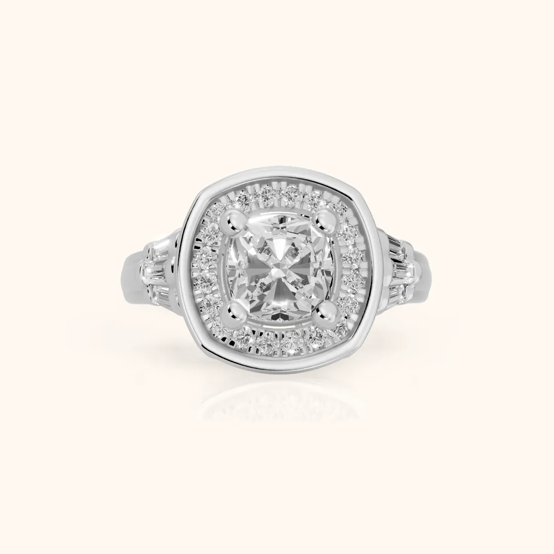 Milan Deco Halo Cushion Diamond Engagement Ring in Silver — view 2
