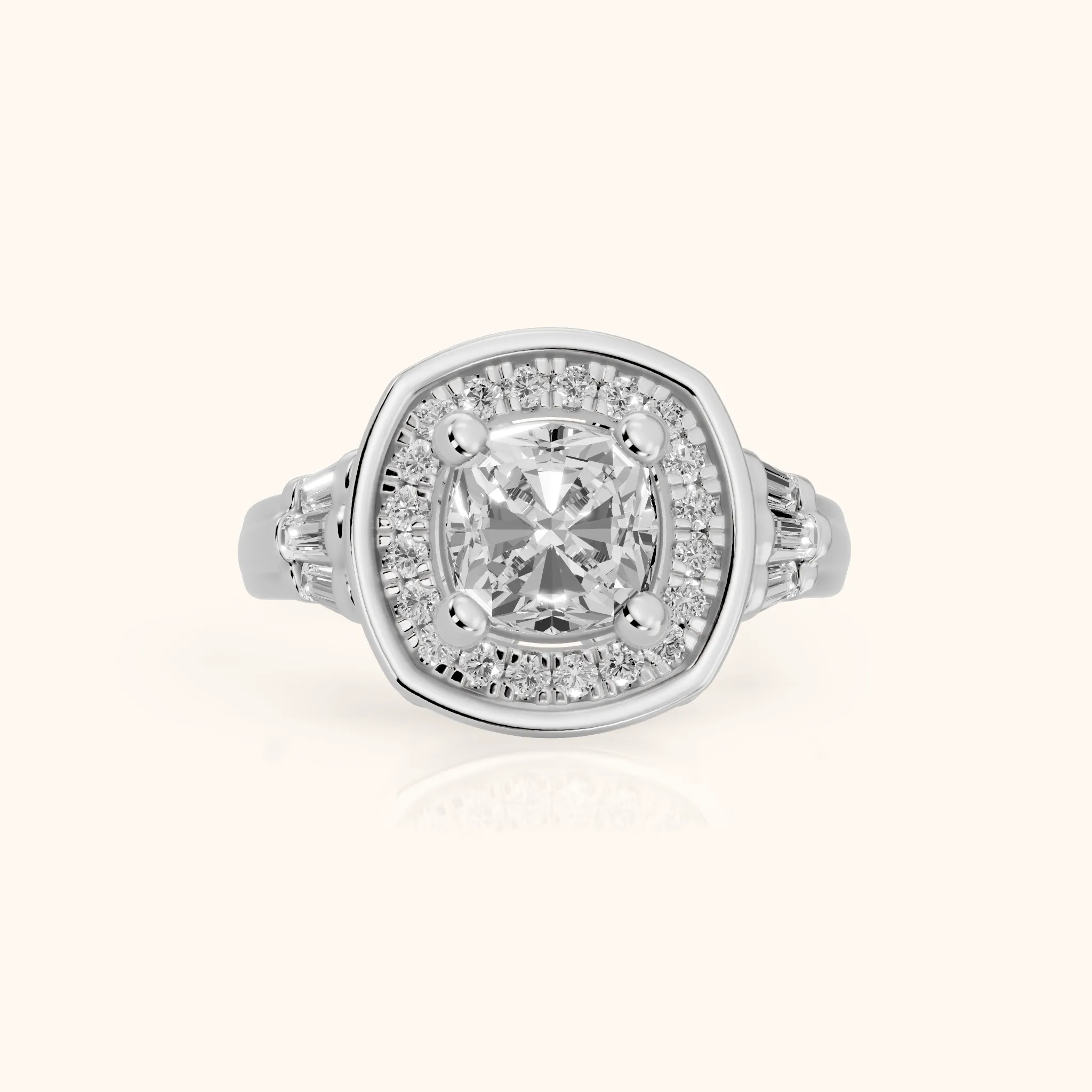 Milan Deco Halo Cushion Diamond Engagement Ring in Silver — view 1